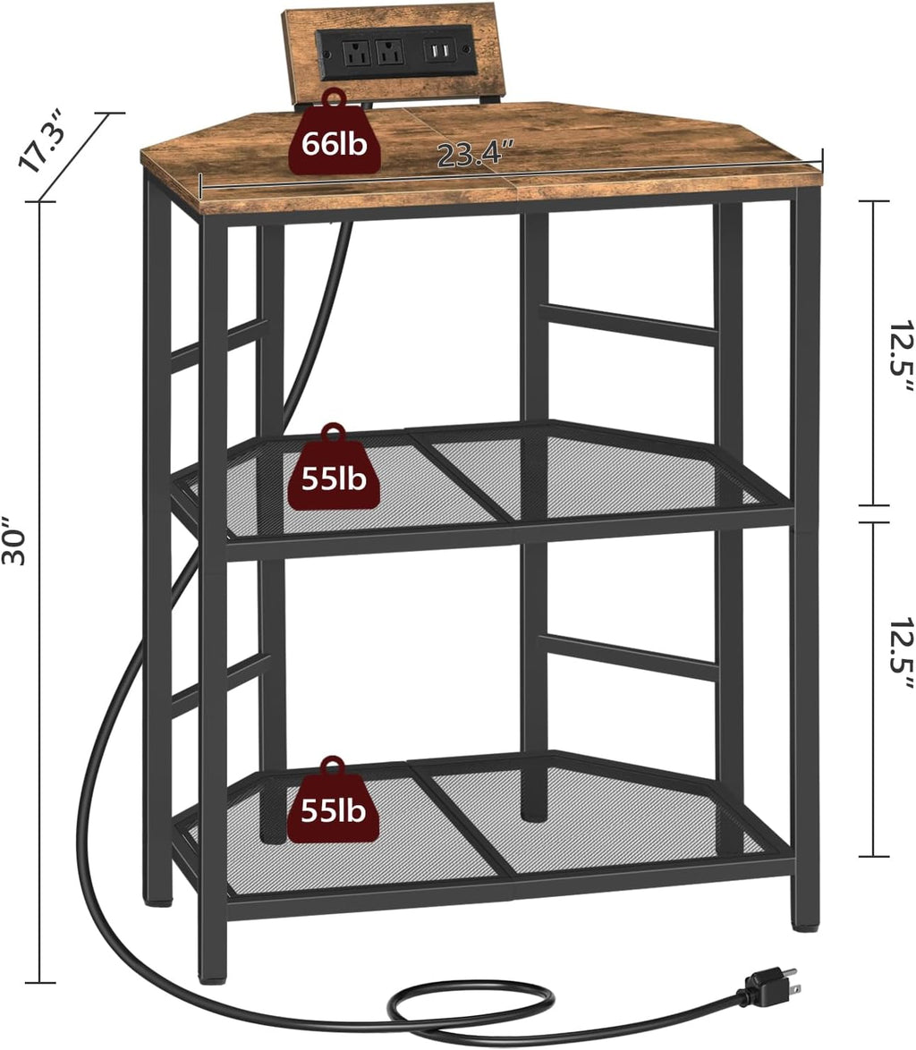 Rustic Brown 3-Tier Metal Frame Printer Stand with Storage Shelf M430
