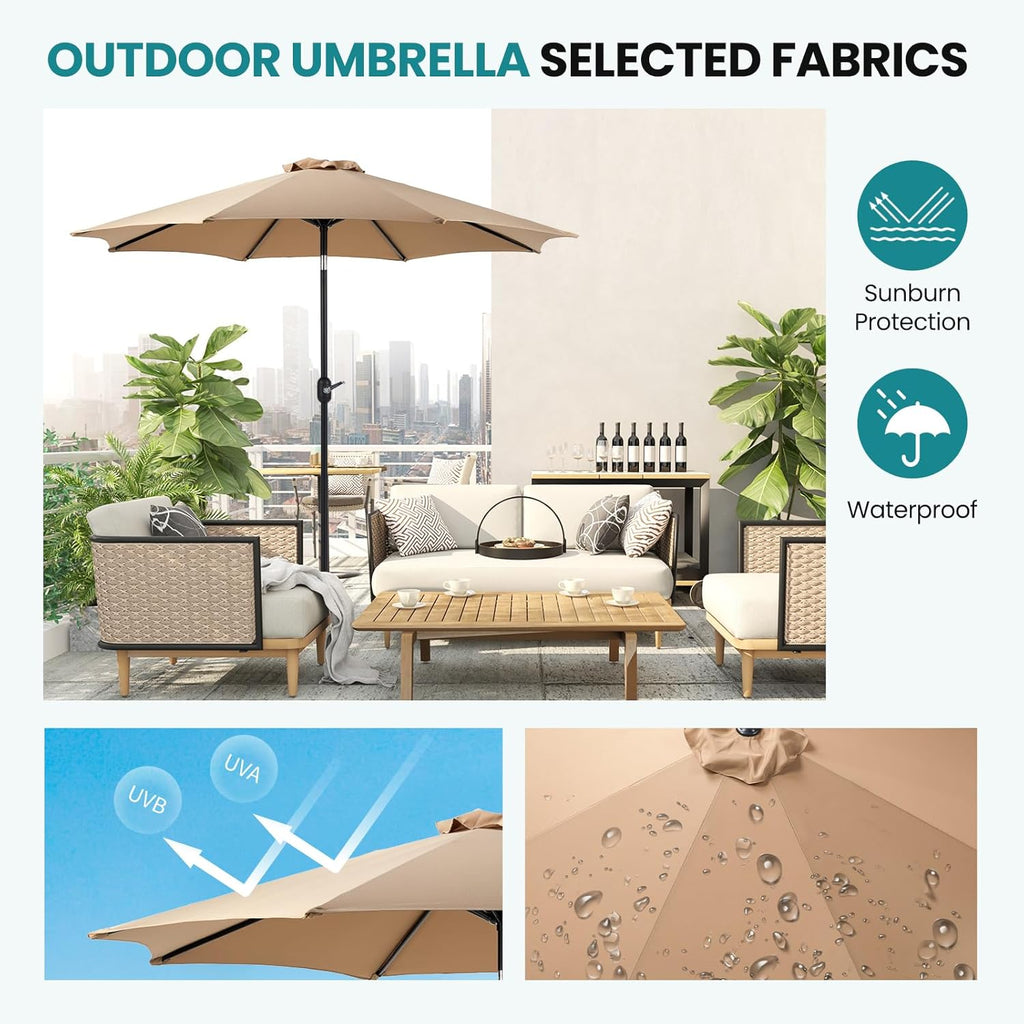 Tan 9' Outdoor Patio Umbrella with 8 Ribs W134944