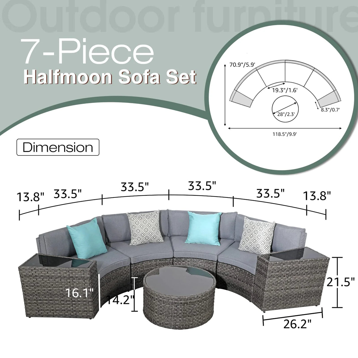 Grey 7-Piece Outdoor Patio Furniture Set with Waterproof Cover H80283