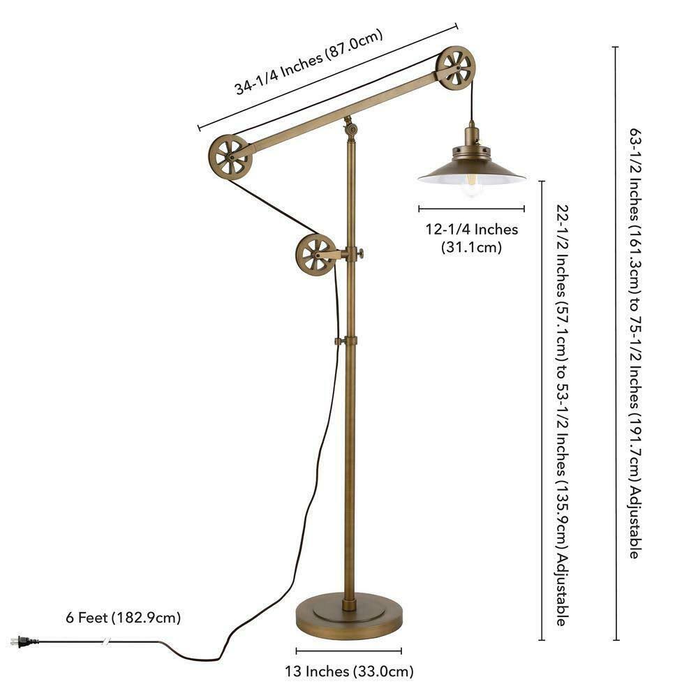 Brushed Brass Wide Brim Floor Lamp with Pulley System Y30873