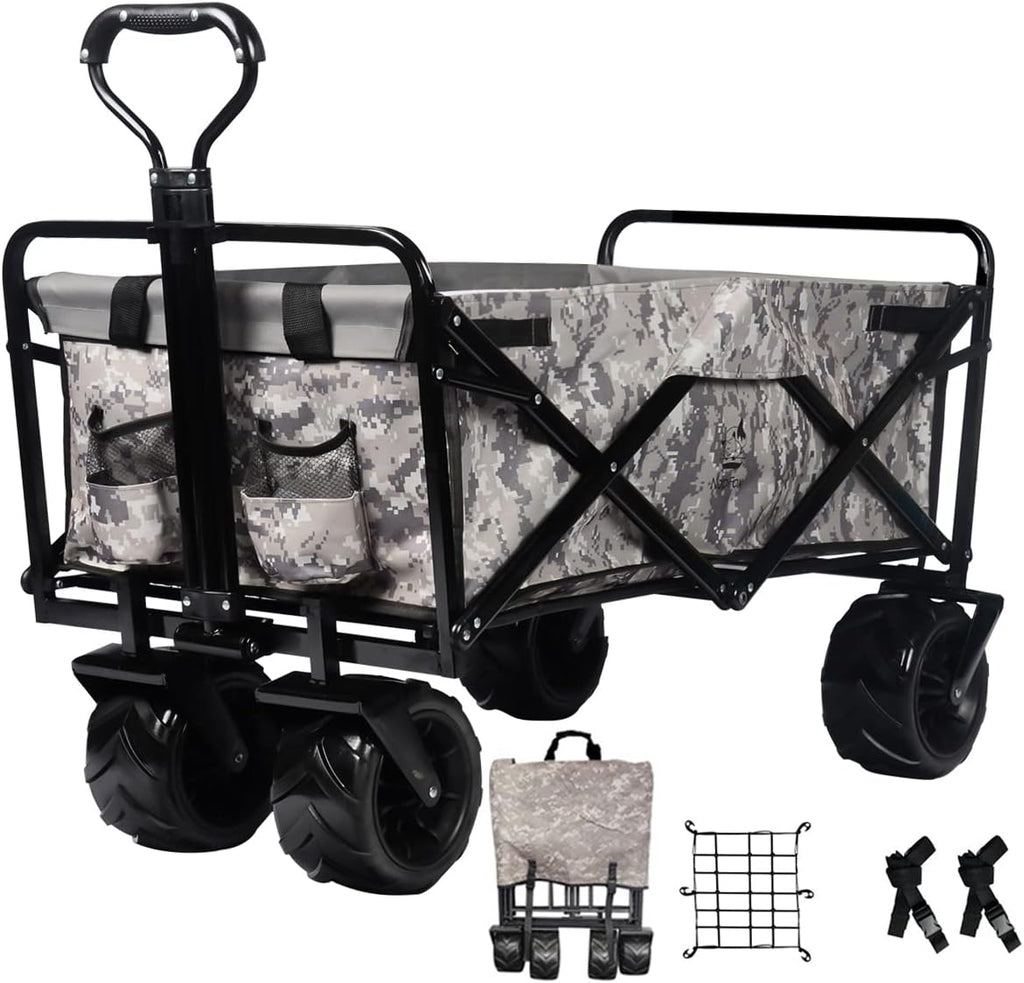 Red Heavy Duty Folding Beach Wagon Cart with Universal Wheels Adjustable Handle M6609