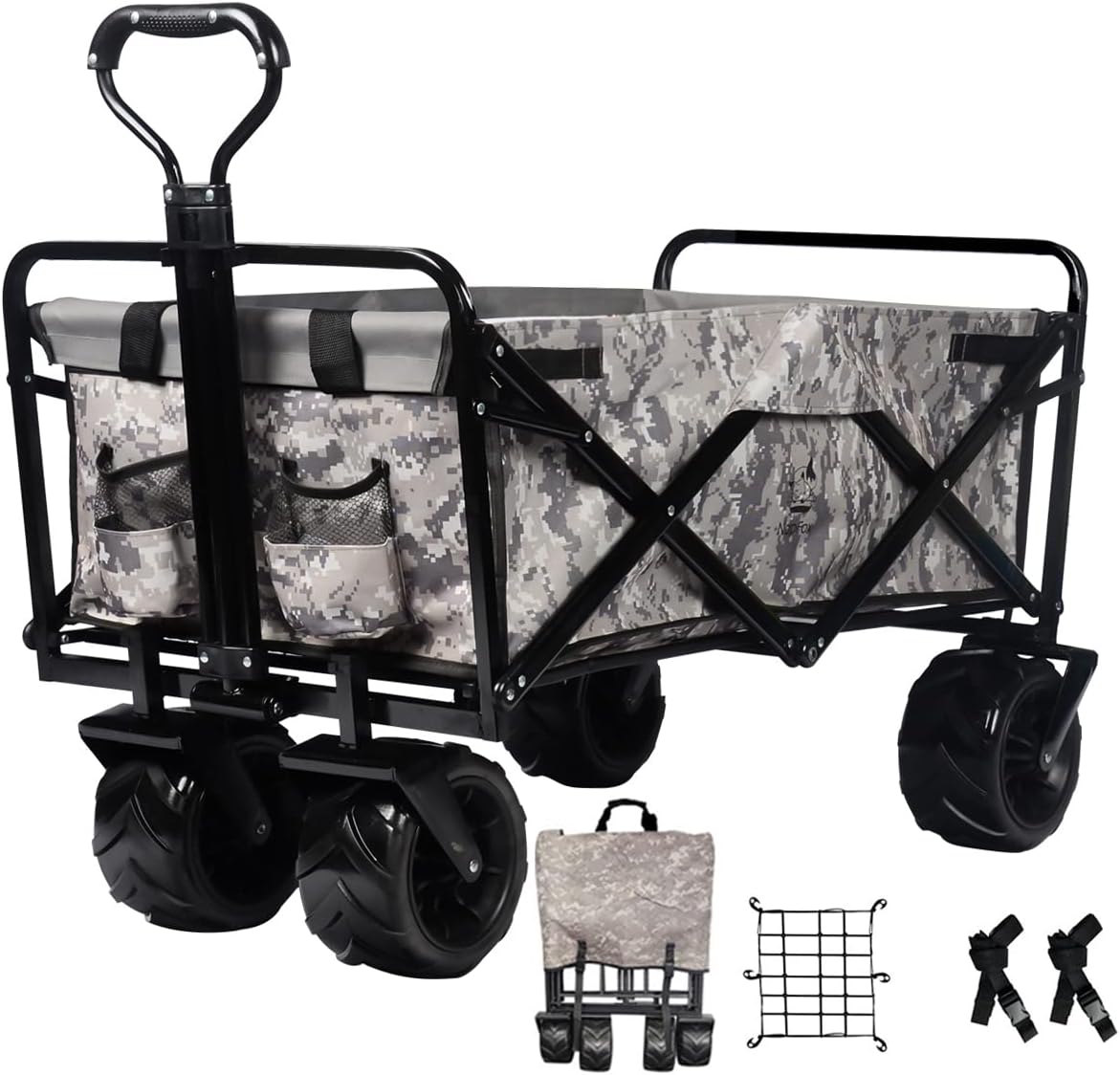 Red Heavy Duty Folding Beach Wagon Cart with Universal Wheels Adjustable Handle M6609