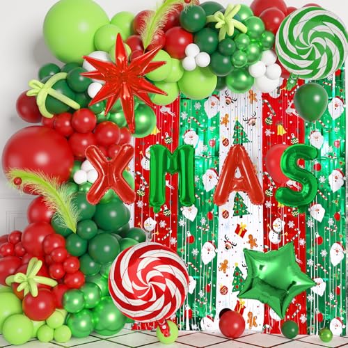174 pcs Red Green White Metallic Gold Christmas Balloon Garland Arch Kit U8247