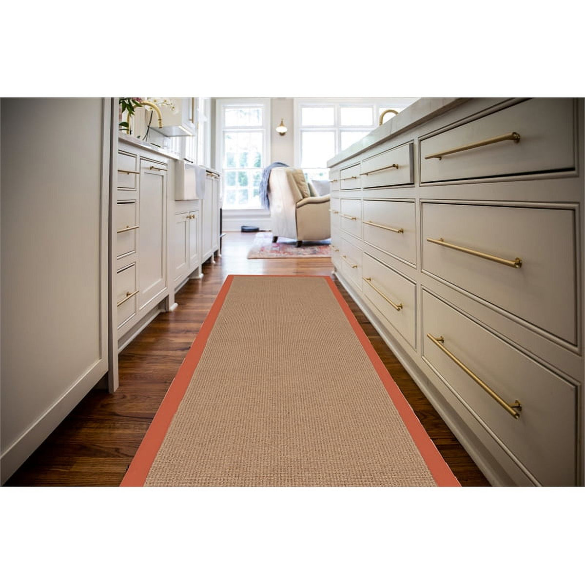 Machine Tufted Wool 2'6"x12' Rug in Brown and Burnt Orange L9385