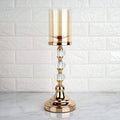 Gold 17 in Tall Metal Glass Crystal Candle Holder Centerpiece K9624