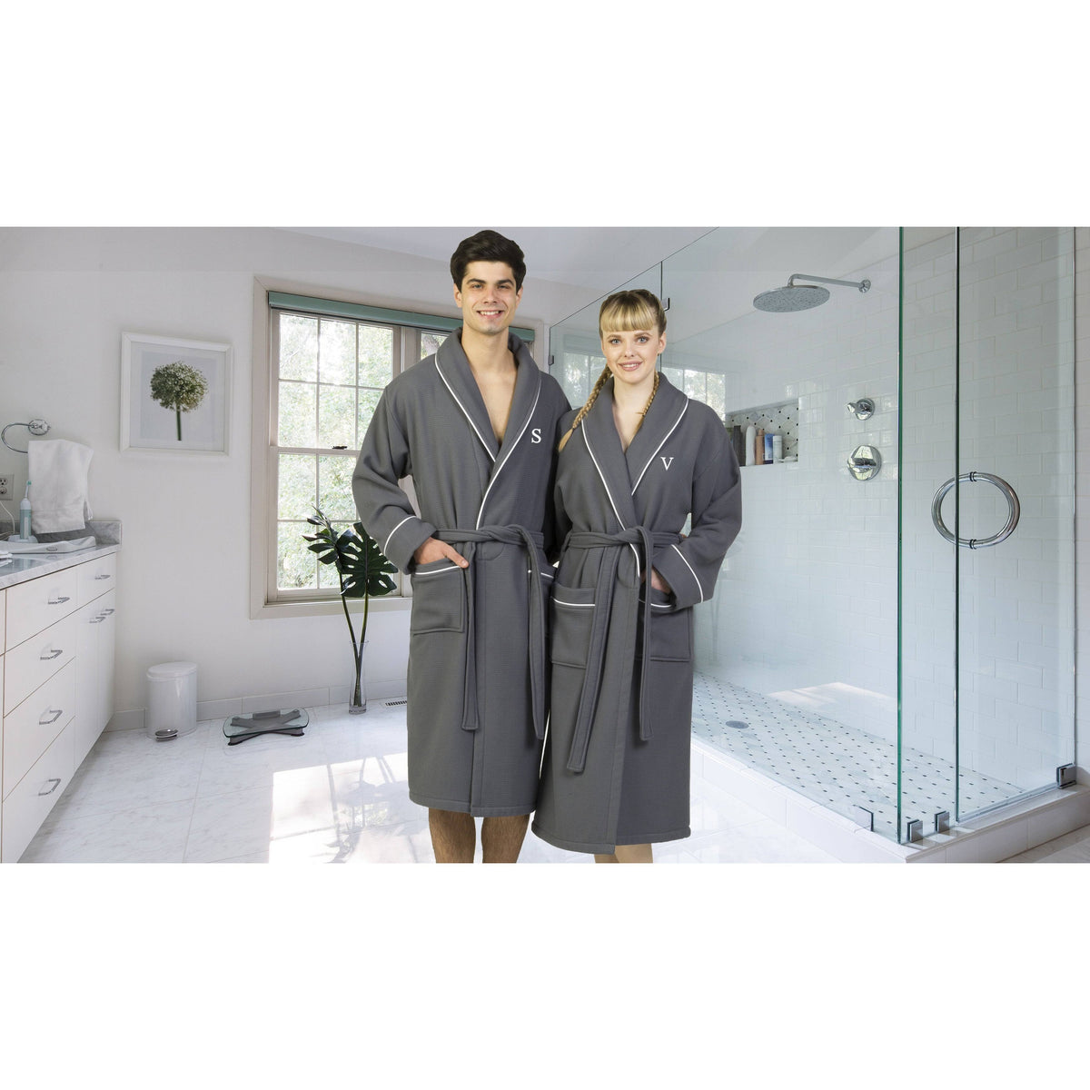 Dark Gray Turkish Cotton Waffle Terry Bathrobe E4000