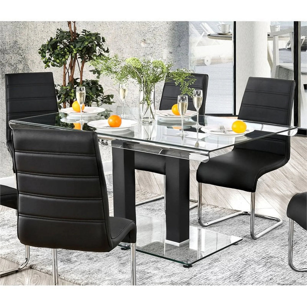 Glass Top Dining Table in Black and Silver E681835