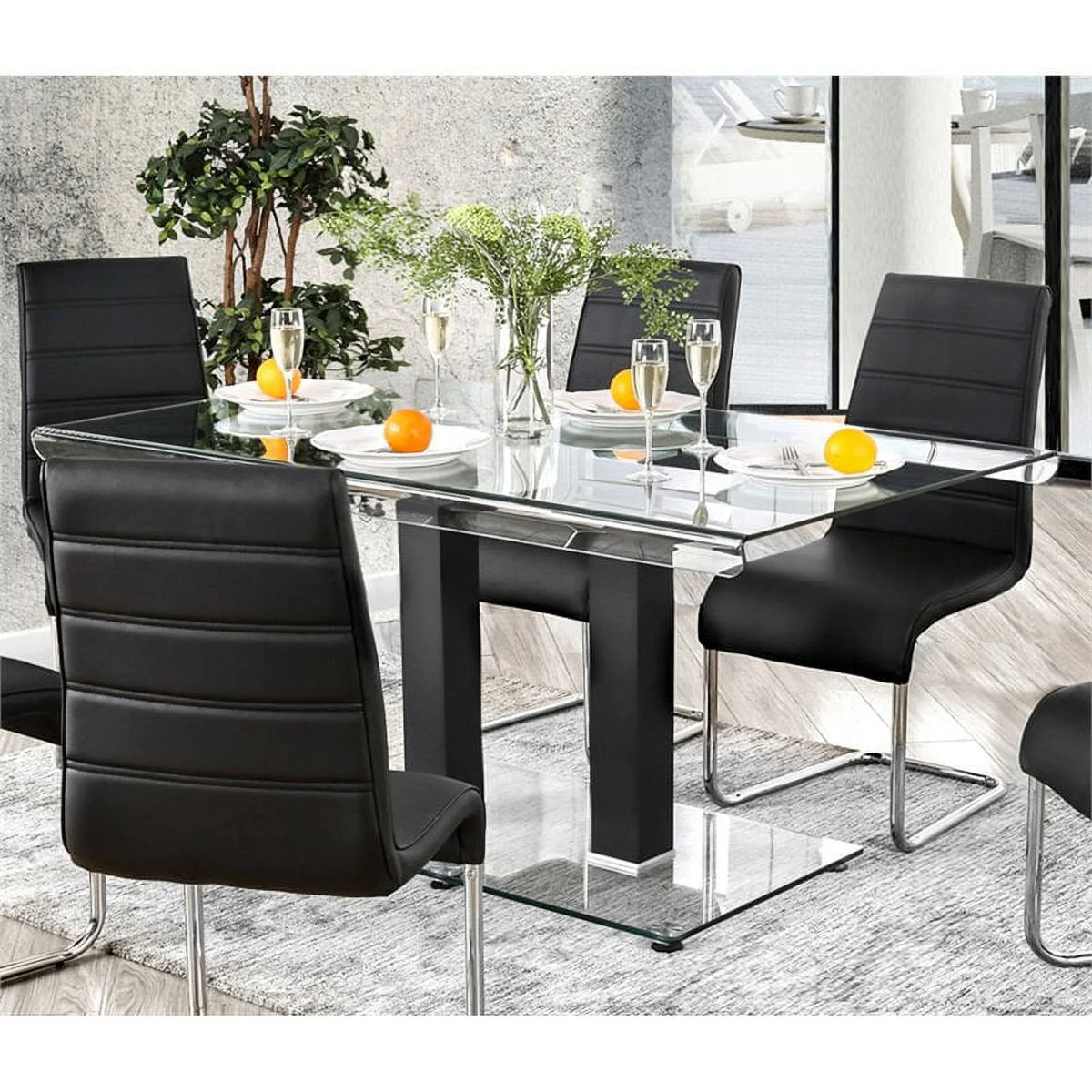 Glass Top Dining Table in Black and Silver E681835