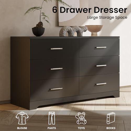 Black 6 Drawer Wood Dresser W930