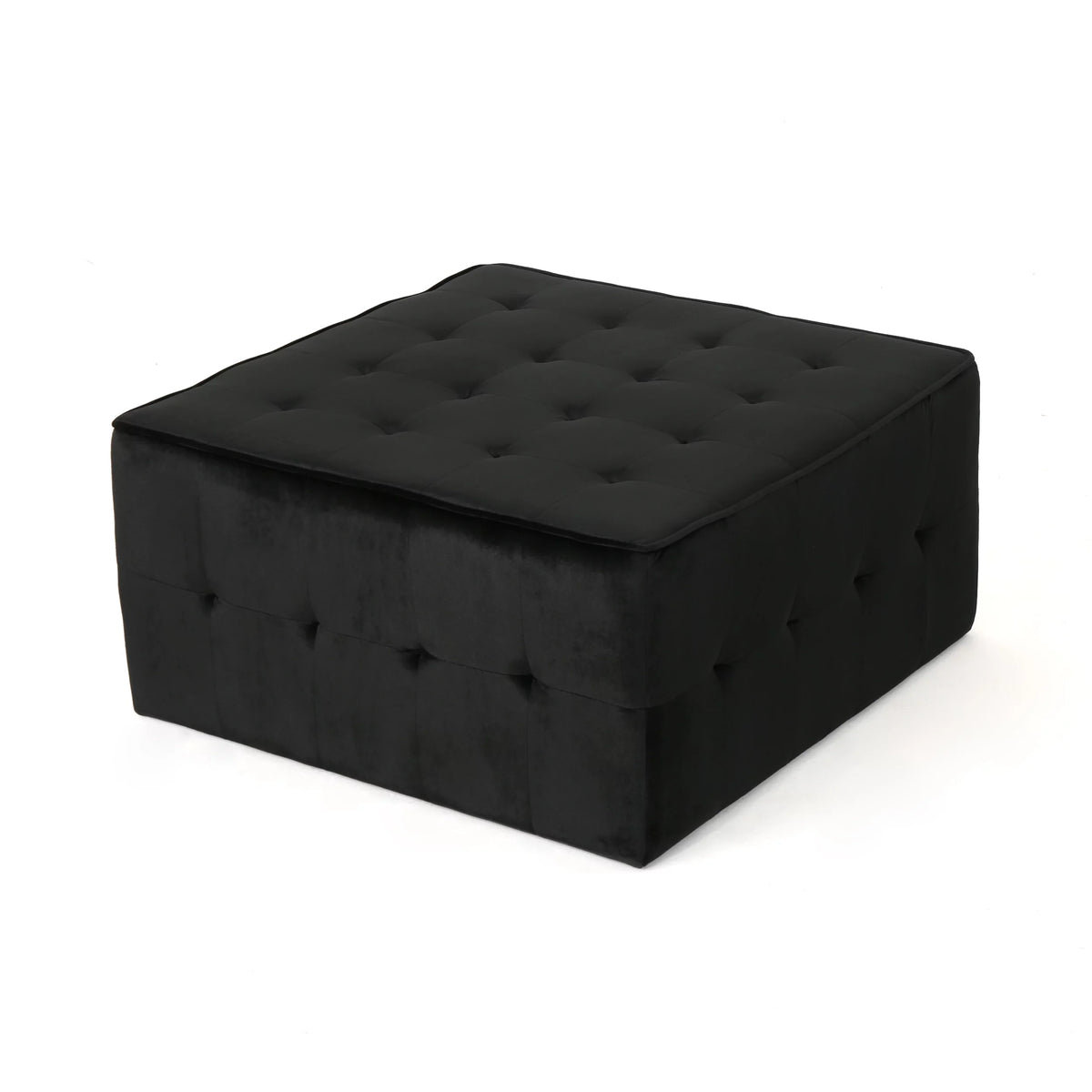 Black Velvet Tufted Ottoman I957