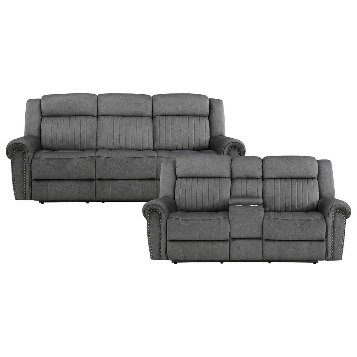 Charcoal Wood Microfiber Double Reclining Sofa M178