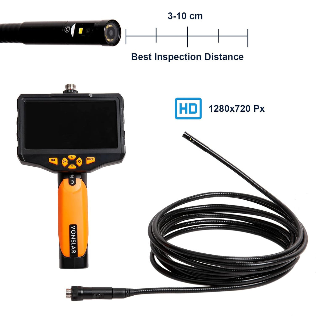 Triple-Lens Borescope Inspection Camera with Light, 1080P HD 7.9mm IP67 Waterproof, 16.4Ft Cable, 5 IPS Screen J832456