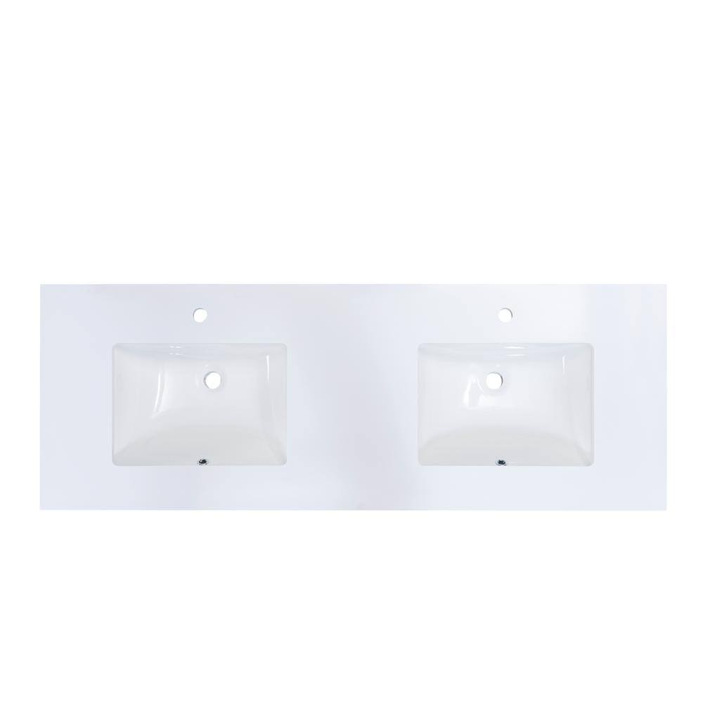 61 in. White Double Basin Vanity Top with White Basins A65161