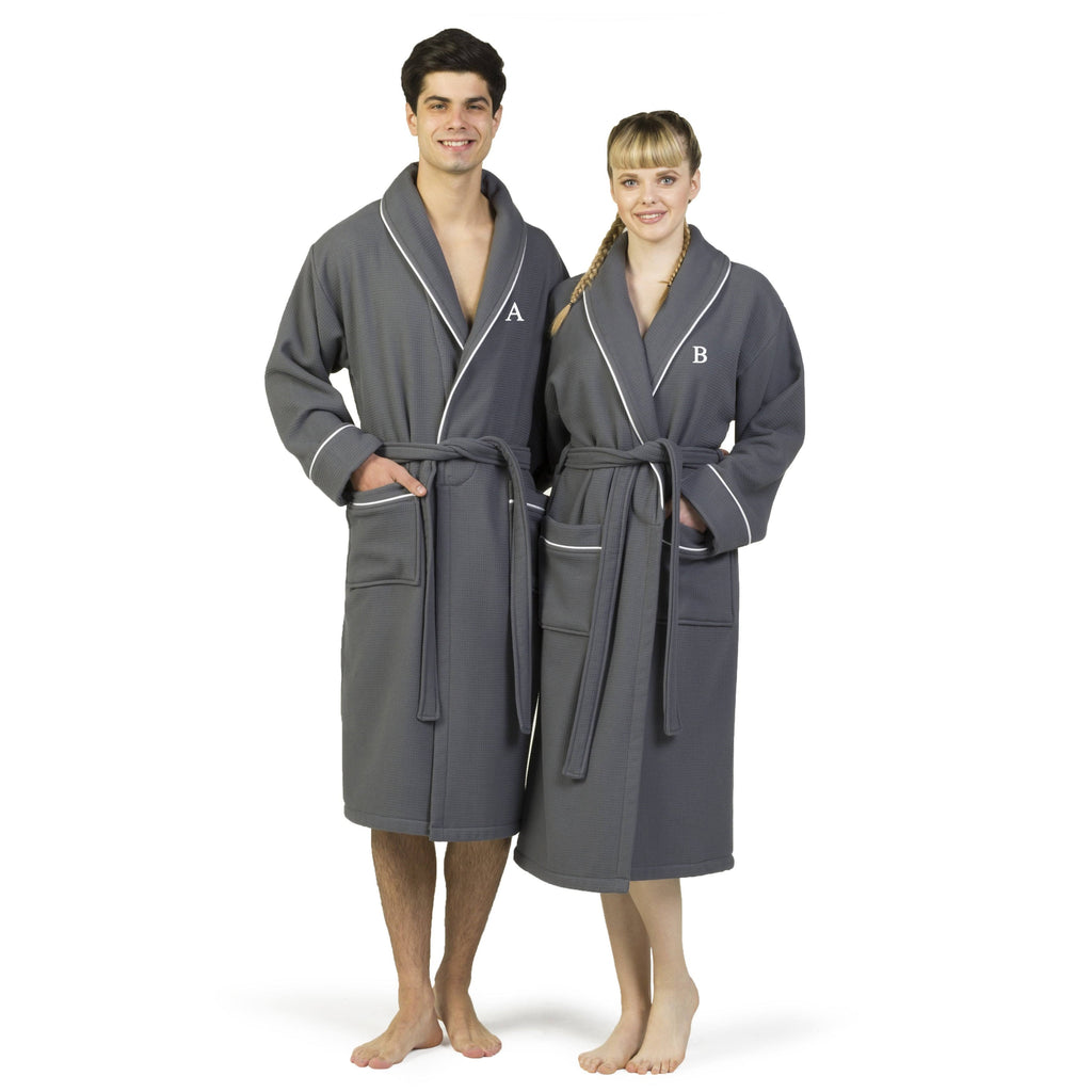Dark Gray Turkish Cotton Waffle Terry Bathrobe E4000