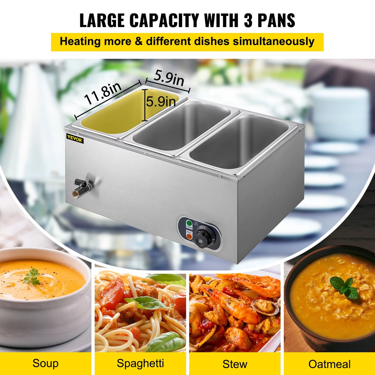 1200W Stainless Steel Commercial Food Warmer P991