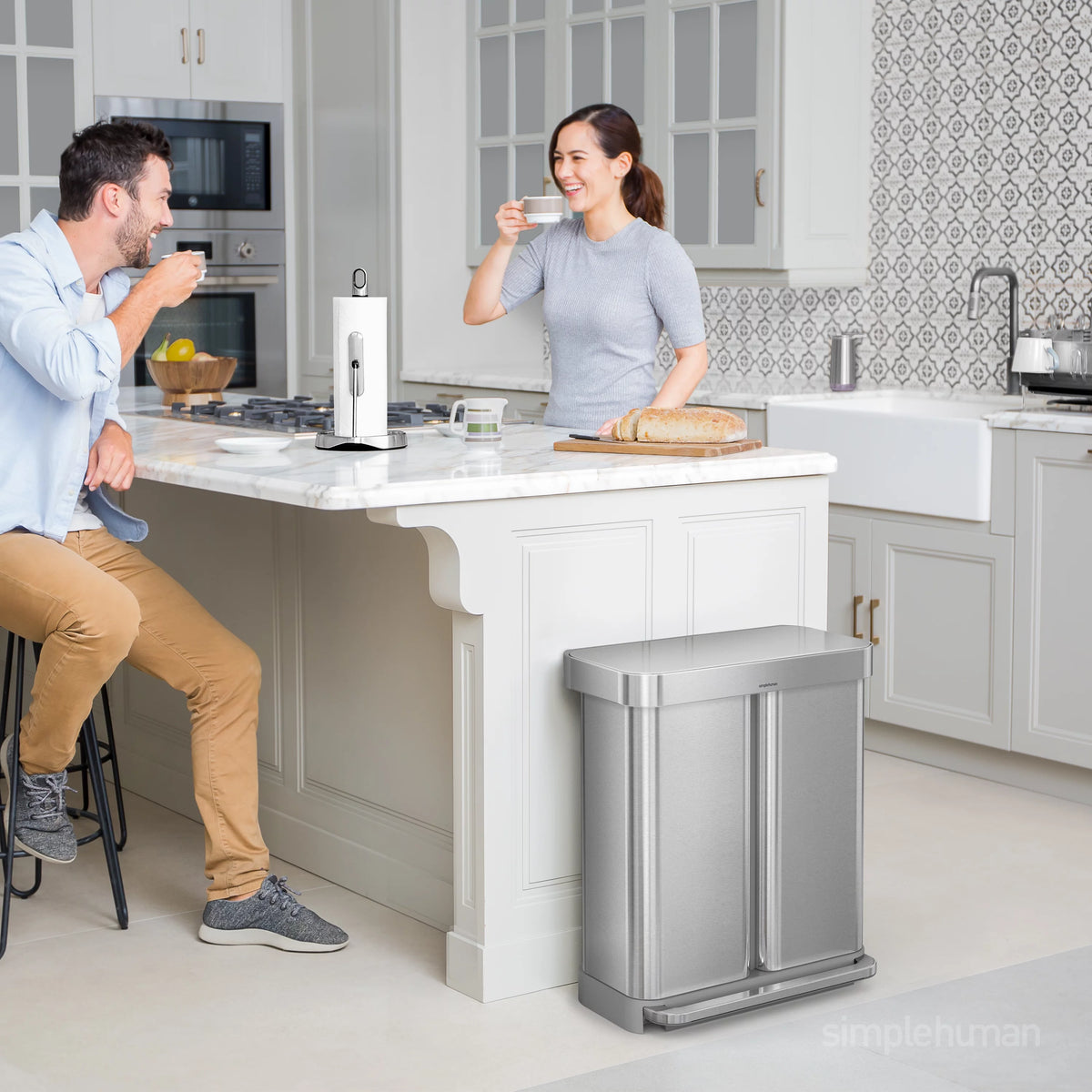 58 Liter Stainless Steel Dual Compartment Recycler Step Trash Can J821962