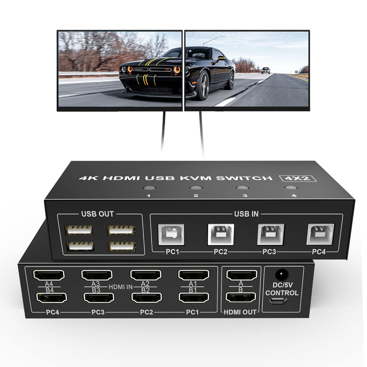 4 Port HDMI KVM Switch 4K@60Hz 4 in 2 Out Y392850