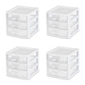 4-Pack 3 Drawer Plastic Desktop Organizer with Clear Drawers, White Frame F422