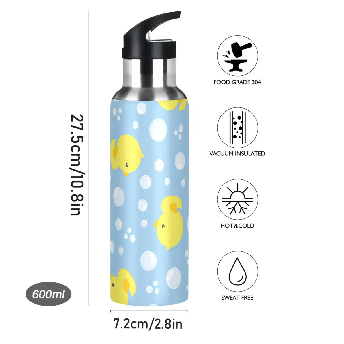 Blue Stainless Steel Insulated Water Bottle with Straw Lid U48279