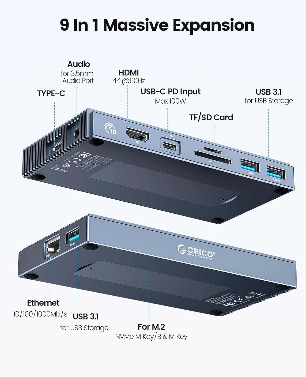 9-in-1 USB-C Hub with M.2 NVMe SSD Case R227807