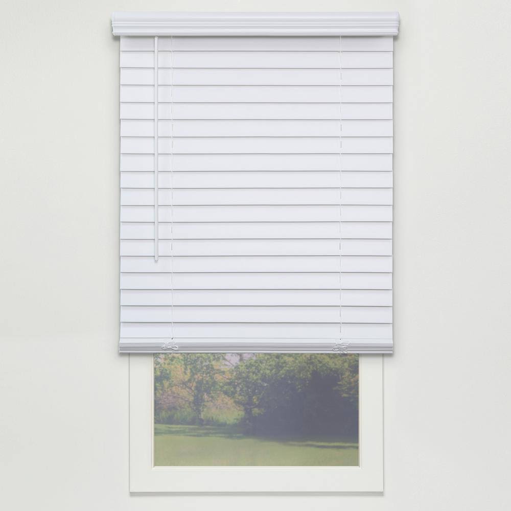 White Cordless PVC Faux Wood Blind 71.75 in. W x 48 in. L C703479