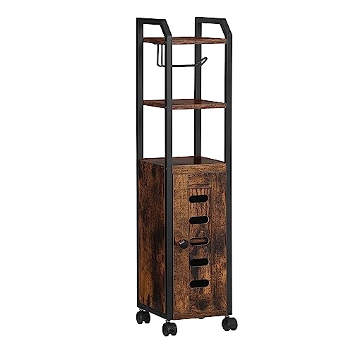 Black Bathroom Storage Cabinet with 4 Wheels and Adjustable Shelf E95059