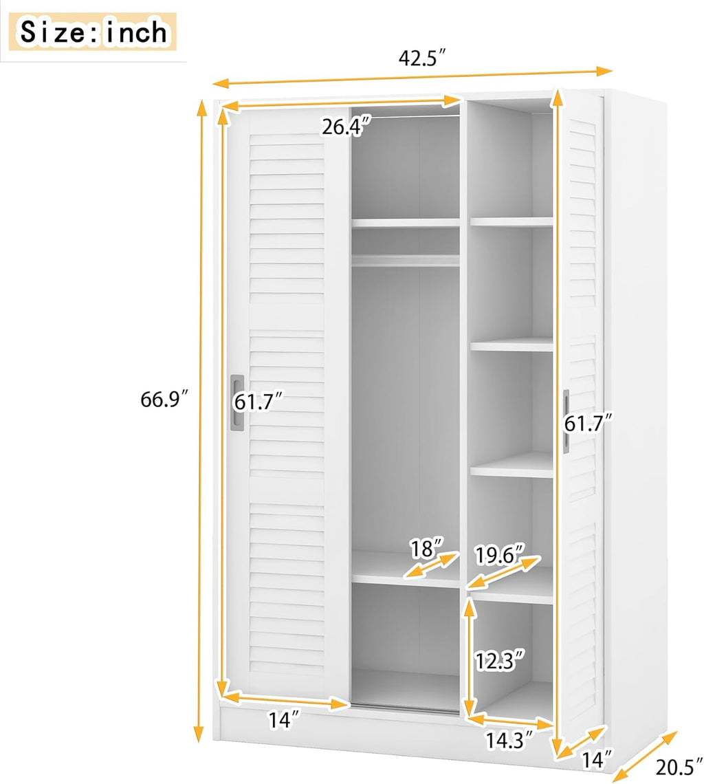 White 3 Doors Wood Wardrobe with Storage Shelves and Hanging Rail Q799