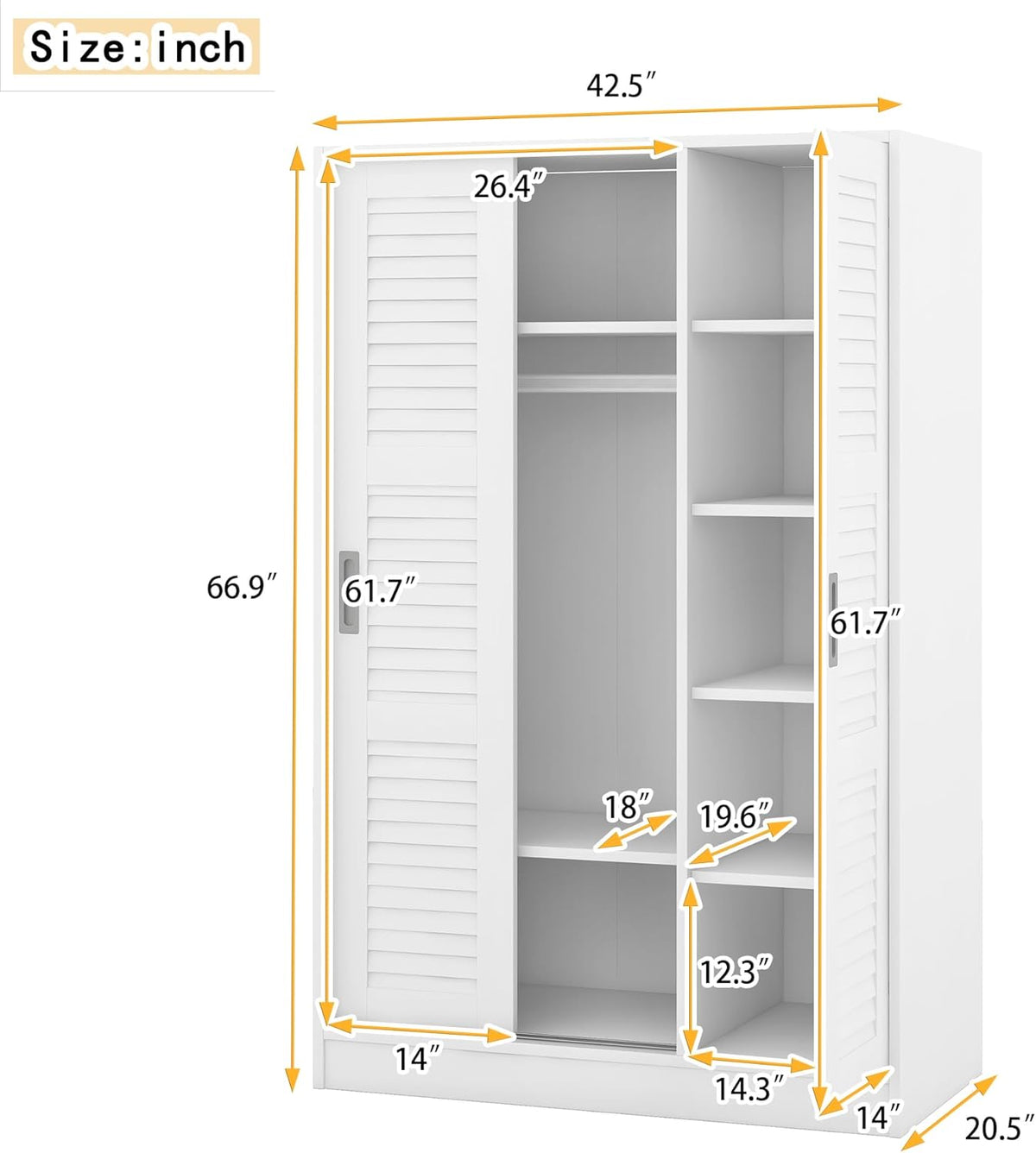 White 3 Doors Wood Wardrobe with Storage Shelves and Hanging Rail Q799