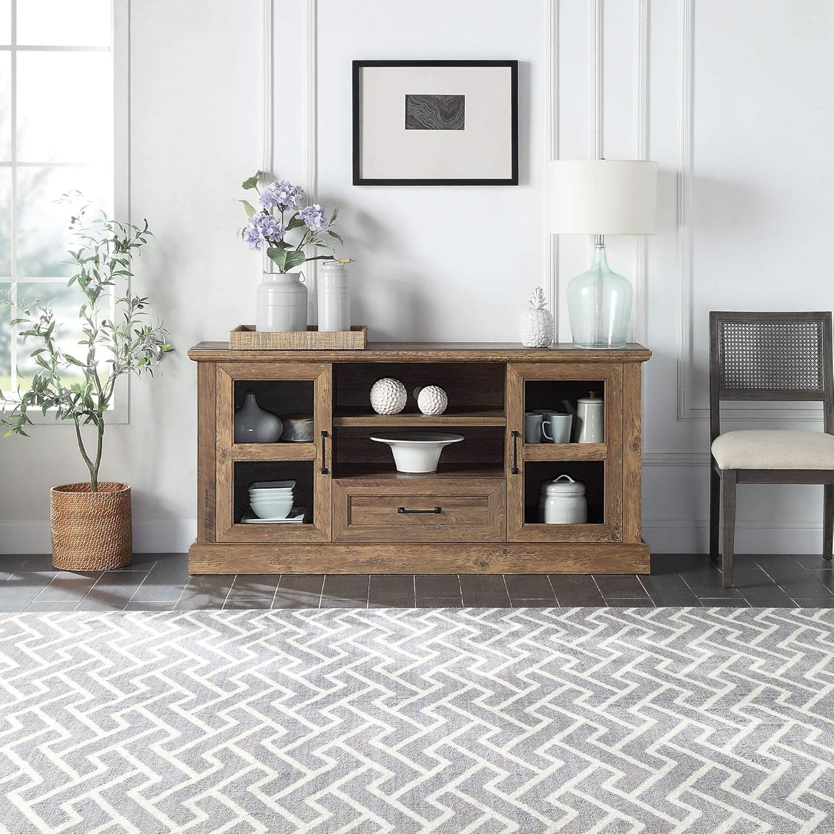 62 Inch TV Stand with Glass Cabinet Doors and Adjustable Shelves G608693