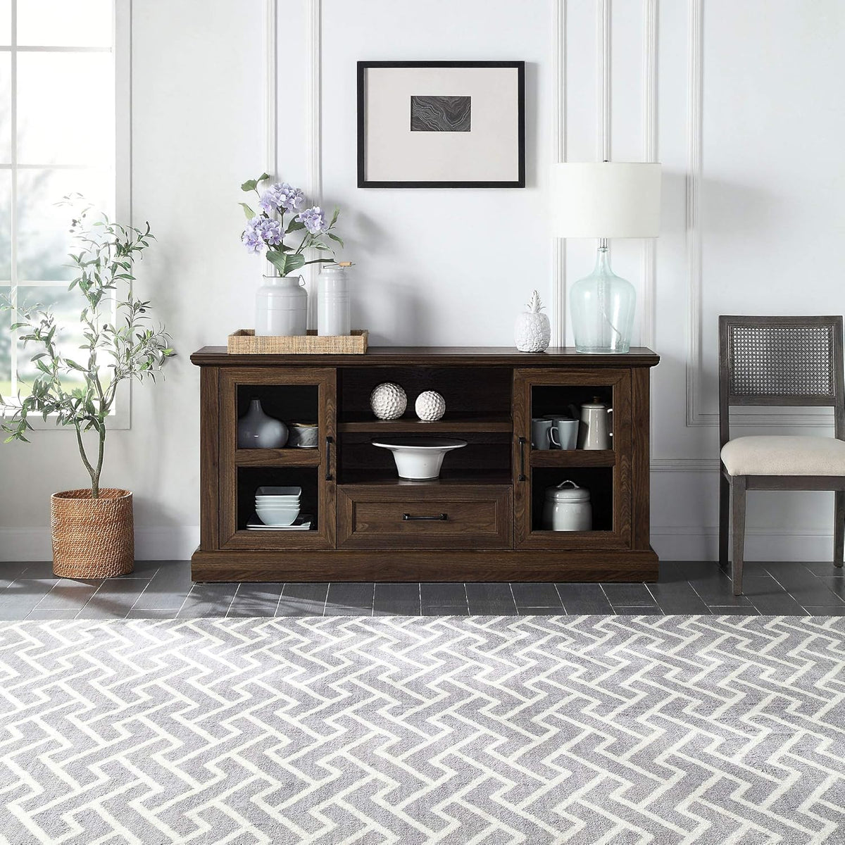 62 Inch TV Stand with Glass Cabinet Doors and Adjustable Shelves G608693