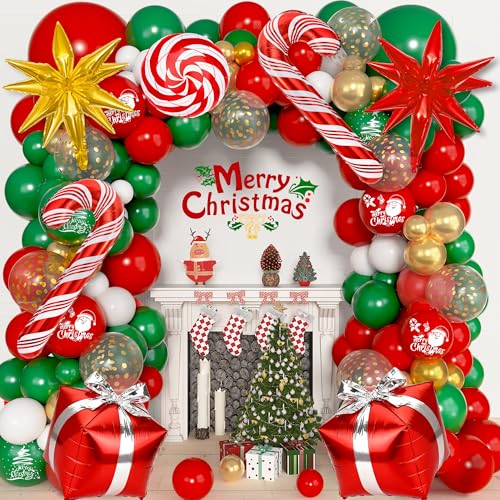 174 pcs Red Green White Metallic Gold Christmas Balloon Garland Arch Kit U8247