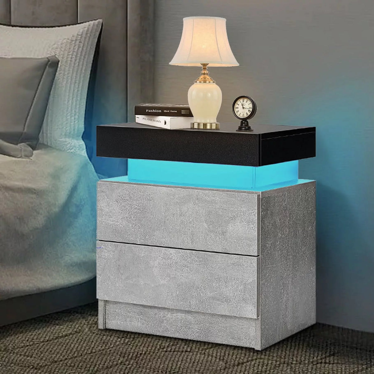White 2 Drawer High Gloss Nightstand with LED Light G95861