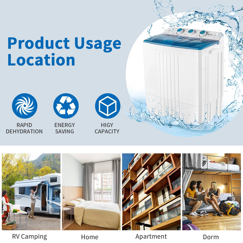 Portable 20lbs Twin Tub Compact Semi-automatic Washing Machine P2034