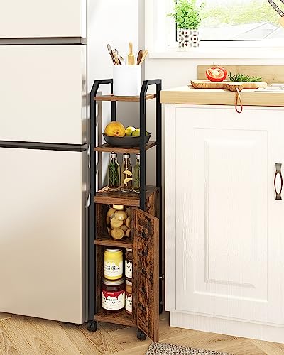 Black Bathroom Storage Cabinet with 4 Wheels and Adjustable Shelf E95059