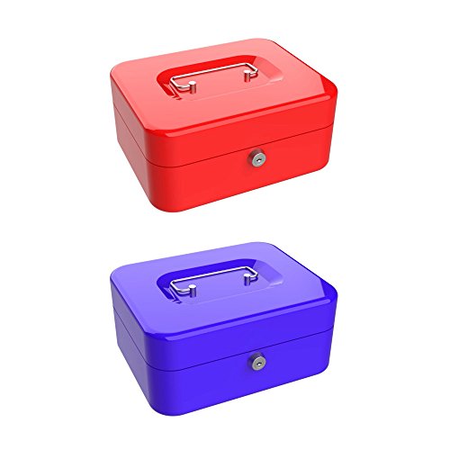 Blue 8-Inch Key Lock Cash Box with Coin Tray Y470324