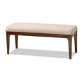 Beige Fabric Upholstered Walnut Brown Wood Dining Bench J25302