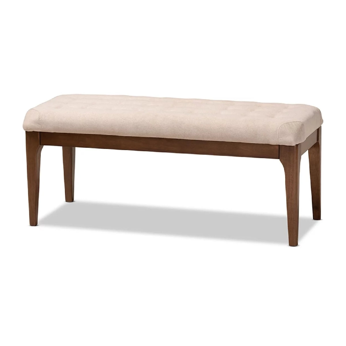 Beige Fabric Upholstered Walnut Brown Wood Dining Bench J25302