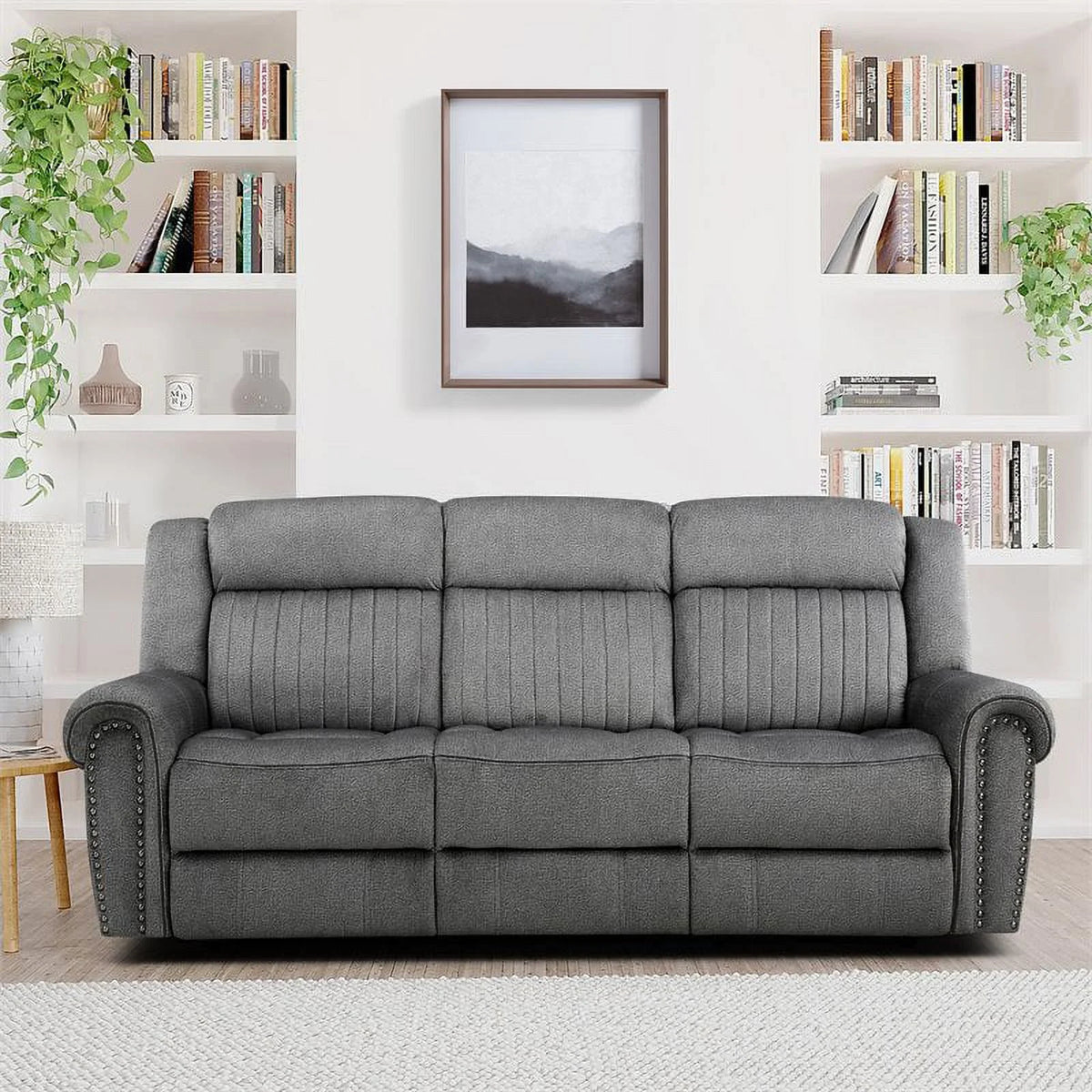 Charcoal Wood Microfiber Double Reclining Sofa M178