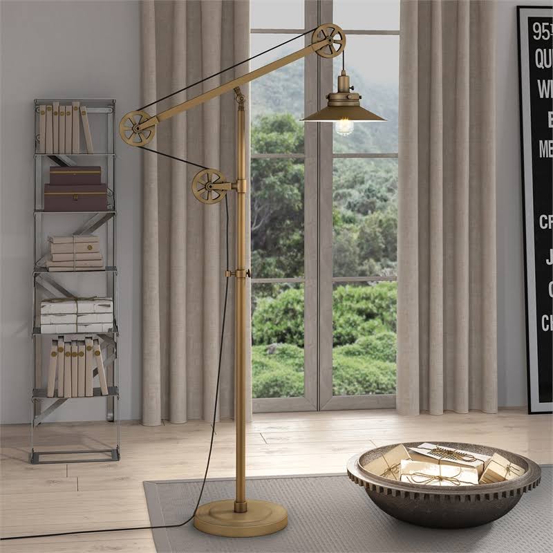 Brushed Brass Wide Brim Floor Lamp with Pulley System Y30873