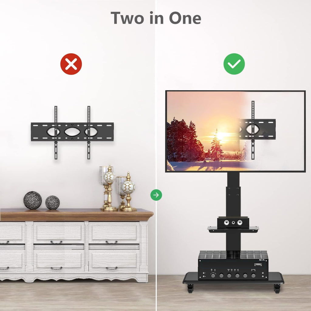 Rolling TV Stand with Wheels and Swivel Mount for 37 inch-70 inch LCD LED Flat Panel Screen TV, Portable Mobile TV Cart with Shelf, Height Adjustable, Max VESA 600x400mm C84733