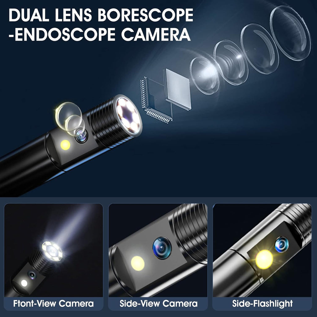 Dual Lens Industrial Endoscope with Flashlight, 4.3 LCD Screen 8mm IP67 Waterproof Detachable Snake Camera 32.8ft U9842