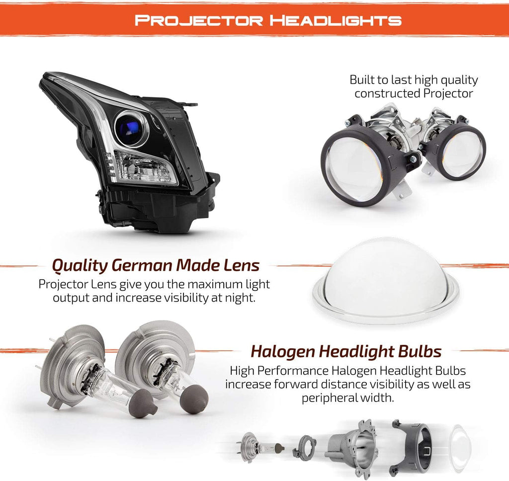 Projector Chrome Headlights Pair for Cadillac ATS Sedan A6636