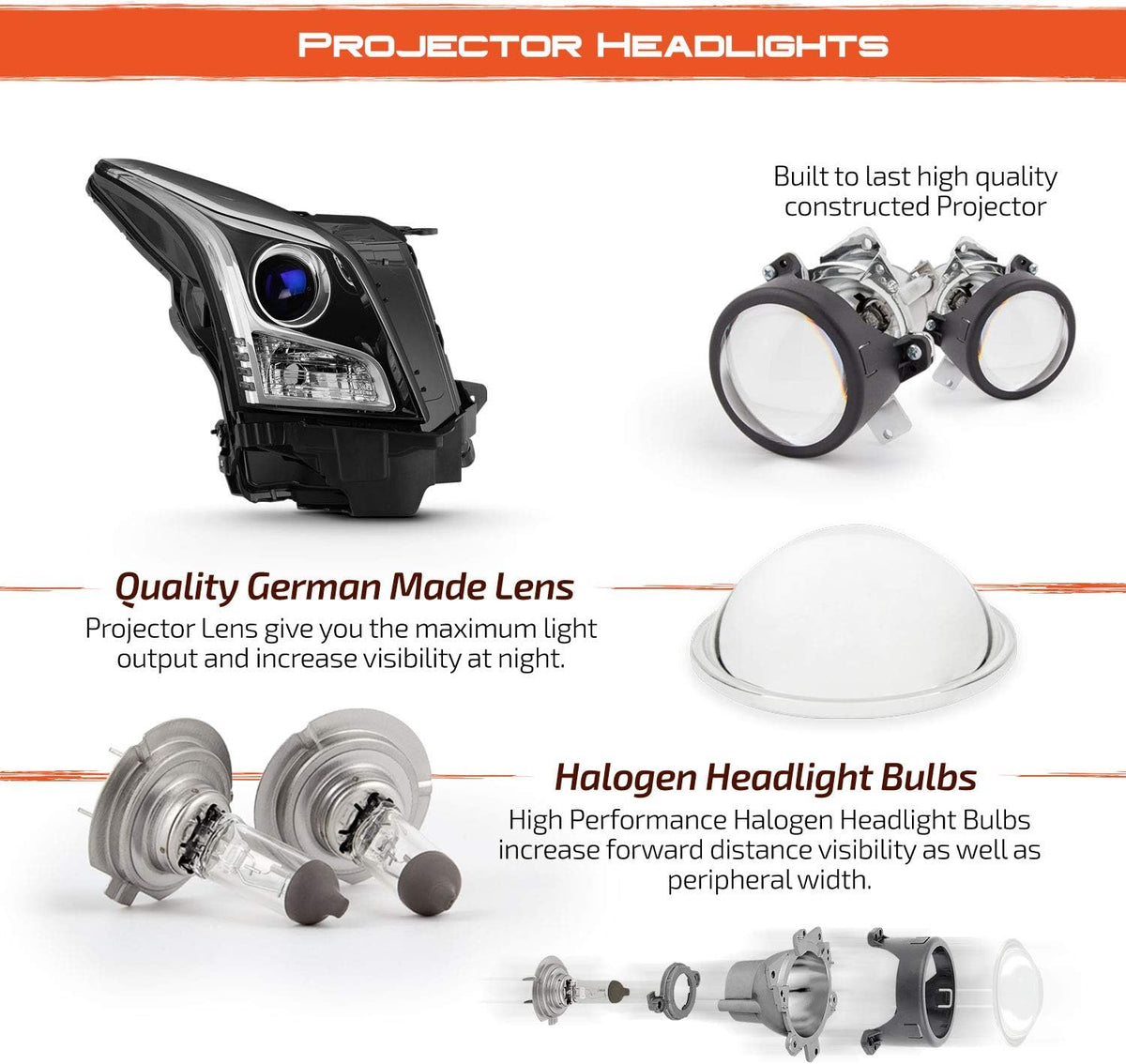 Projector Chrome Headlights Pair for Cadillac ATS Sedan A6636