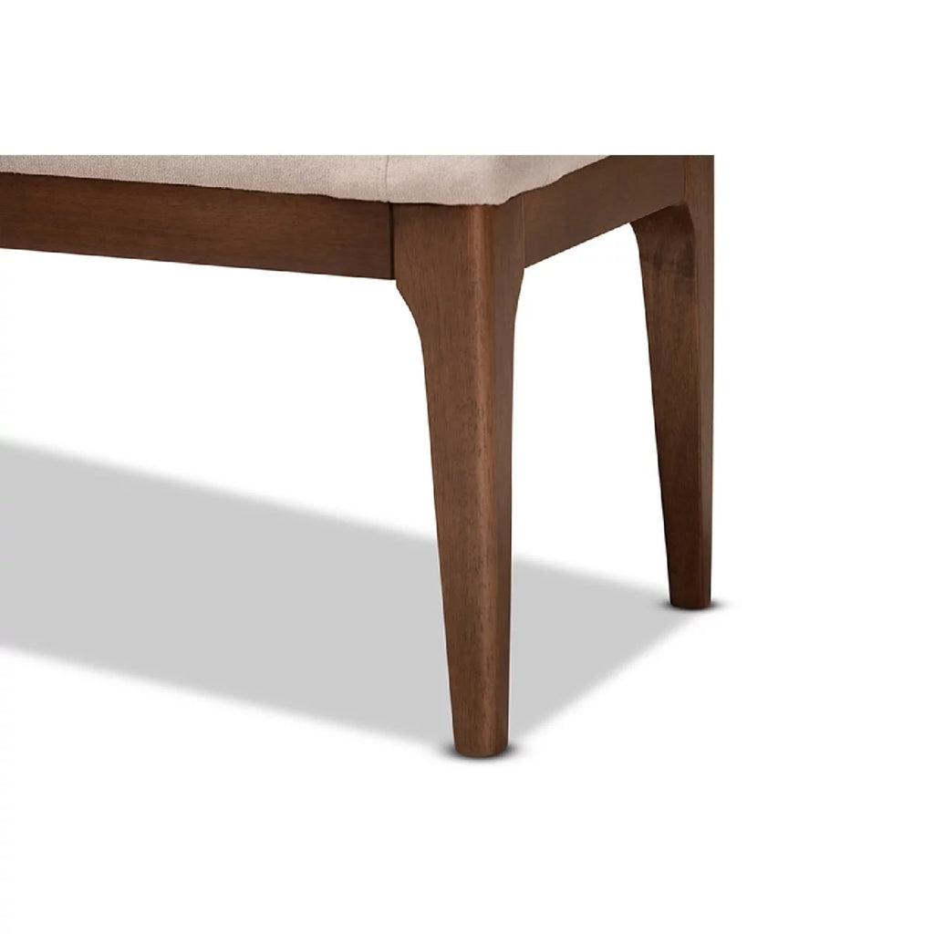 Beige Fabric Upholstered Walnut Brown Wood Dining Bench J25302