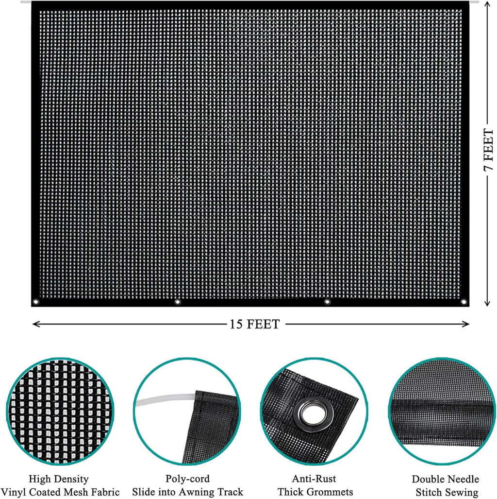 7' X 15' Black Mesh Awning Sun Shade Screen Y69062