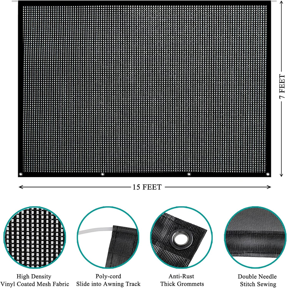 7' X 15' Black Mesh Awning Sun Shade Screen Y69062