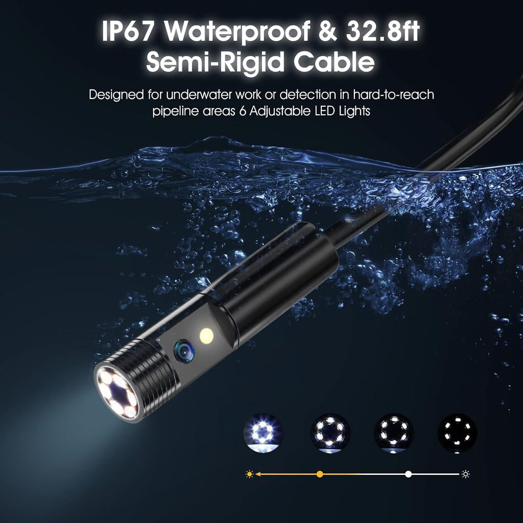 Dual Lens Industrial Endoscope with Flashlight, 4.3 LCD Screen 8mm IP67 Waterproof Detachable Snake Camera 32.8ft U9842
