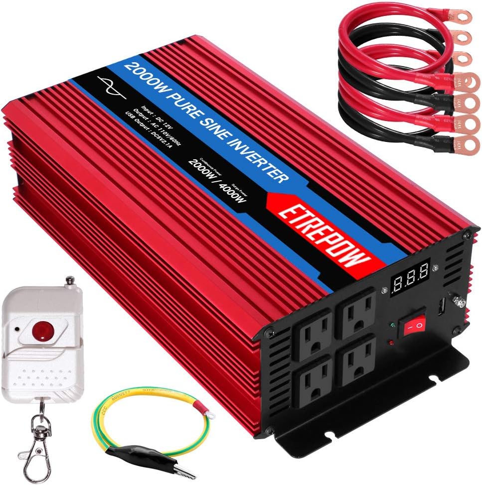 2000 Watt Pure Sine Wave Power Inverter 12V DC to 110V AC G912829