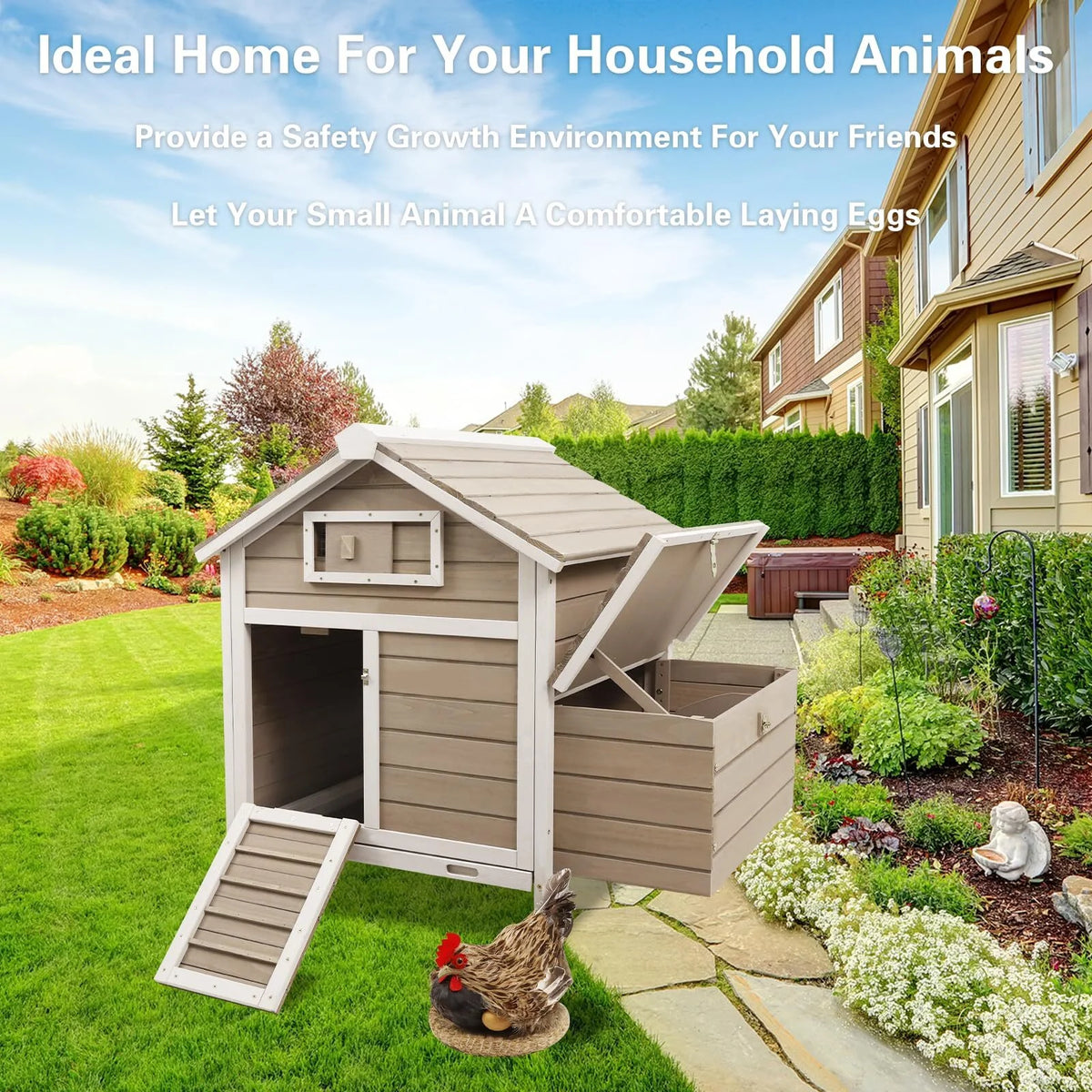 Grey Wooden Chicken Coop with Nesting Box and Ramp W786