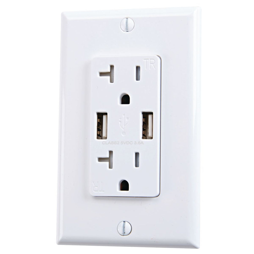 20 Amp 125v 2 USB Rapid Charging Outlet J7614